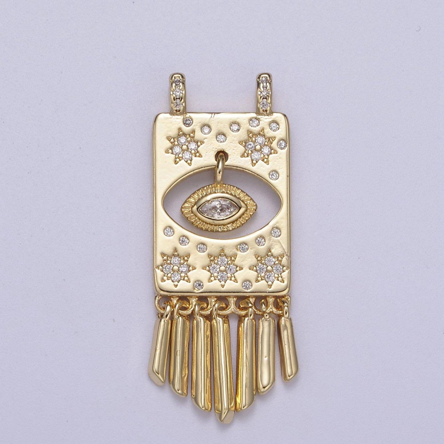 Gold filled celestial tag evil eye charm connector for necklace pendant double bail f-549