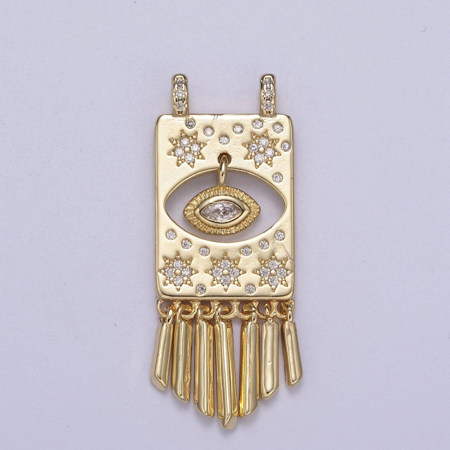Gold filled celestial tag evil eye charm connector for necklace pendant double bail f-549