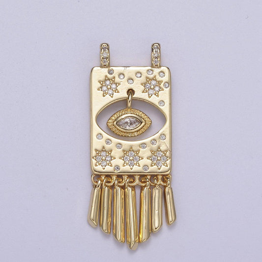 Gold filled celestial tag evil eye charm connector for necklace pendant double bail f-549
