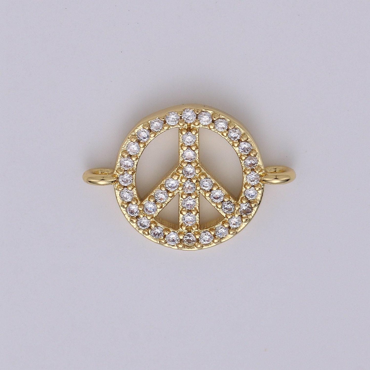 Peace sign charm, gold peace sign, micro pave charms, gold charms, peace symbol, pave pendants, cubic peace bracelet connector f-505