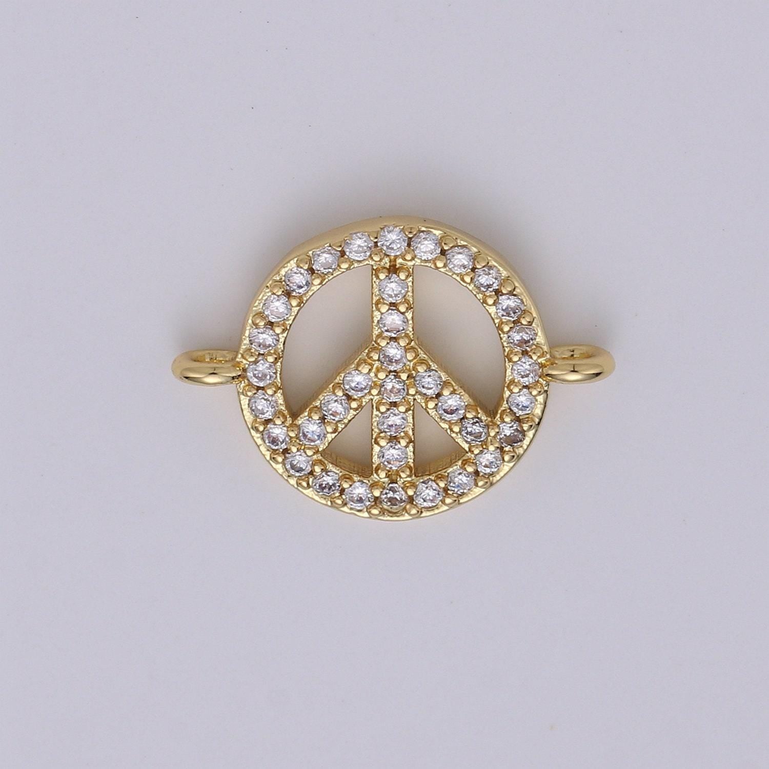 Peace sign charm, gold peace sign, micro pave charms, gold charms, peace symbol, pave pendants, cubic peace bracelet connector f-505