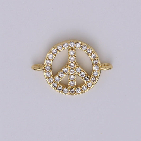 Peace sign charm, gold peace sign, micro pave charms, gold charms, peace symbol, pave pendants, cubic peace bracelet connector f-505