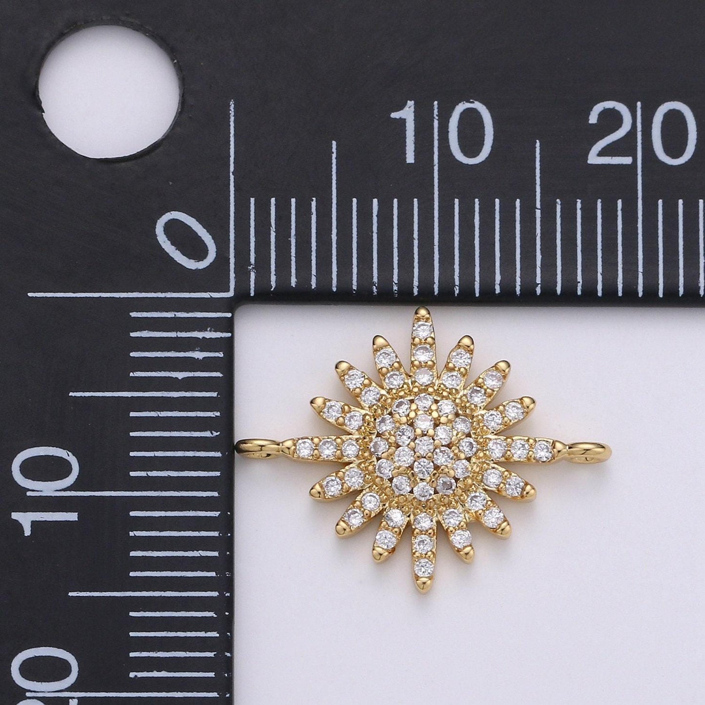 Gold sun cz paved connectors, bright charmcubic micro paved,celestial jewelry craft supply, sunshine, sunburst, nature lover gift f-504