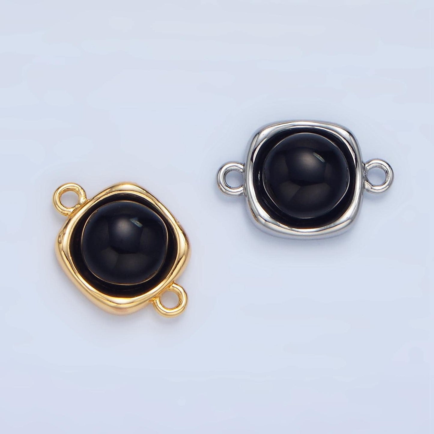 Black onyx embedded in 24k gold filled connector in gold & silver | f-498