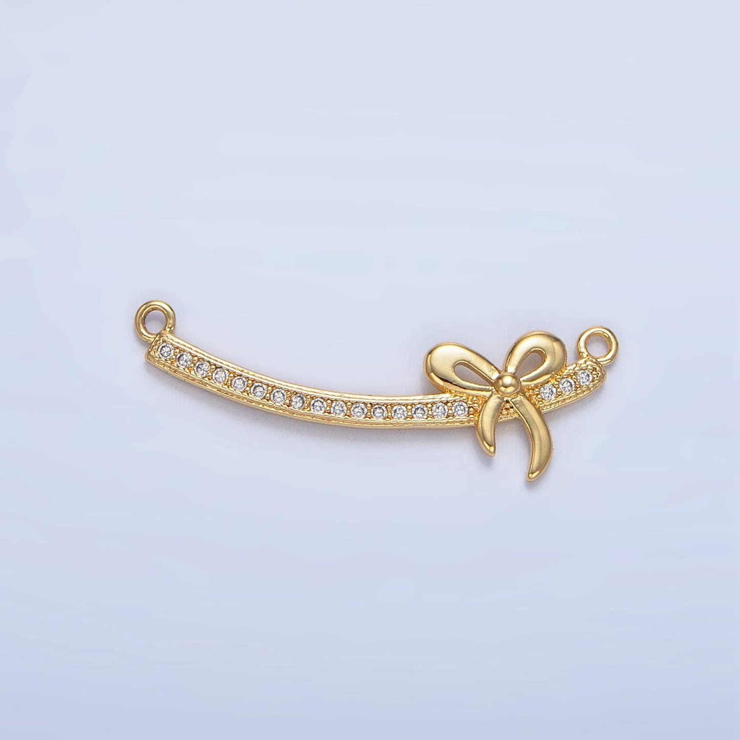 Curved bar micro paved cz + ribbon bow 24k gold filled connector | f-465