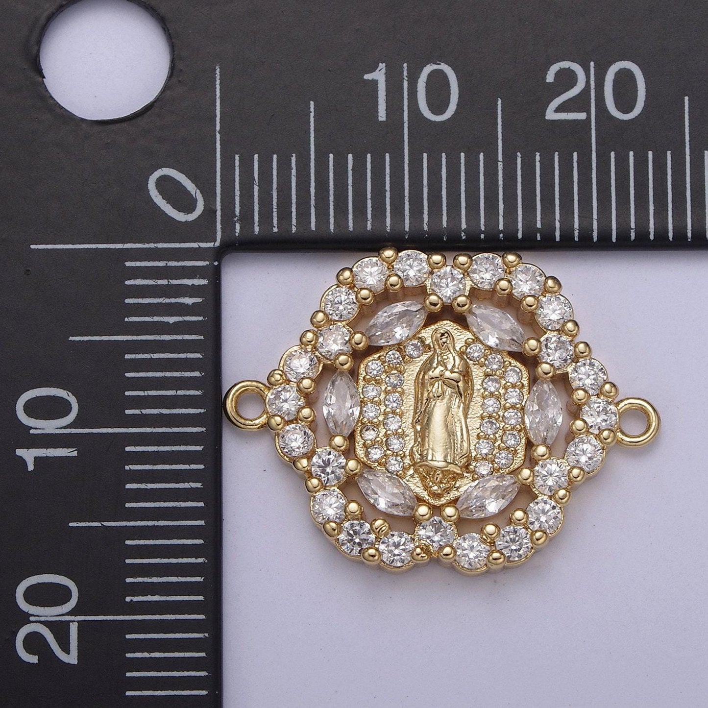 Dainty gold floral cubic virgin mary lady guadalupe charm connector for bracelet f-463