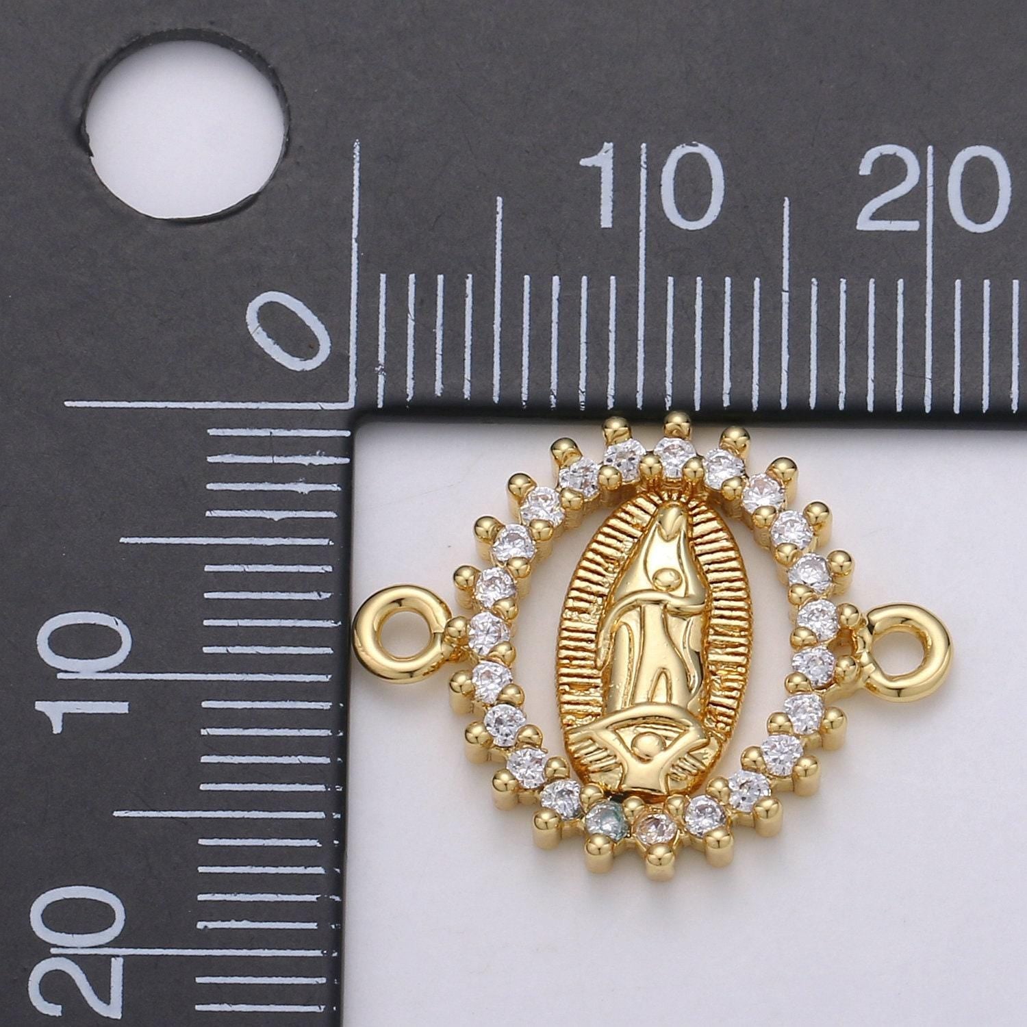Cz micro paved gold virgin mother mary connectors, catholic baptism charm, medallion religious jewelry craft supply