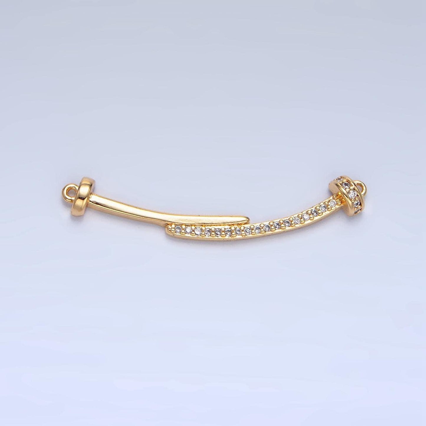 Curved double nail micro paved cz, 24k gold filled connector | f-458