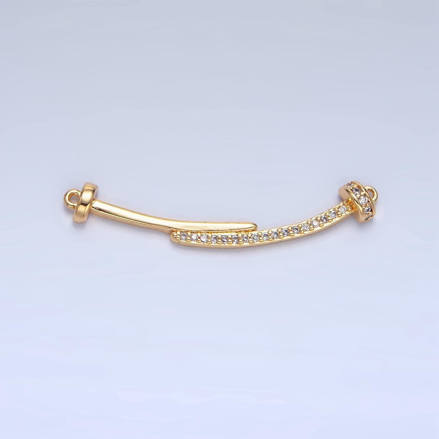 Curved double nail micro paved cz, 24k gold filled connector | f-458