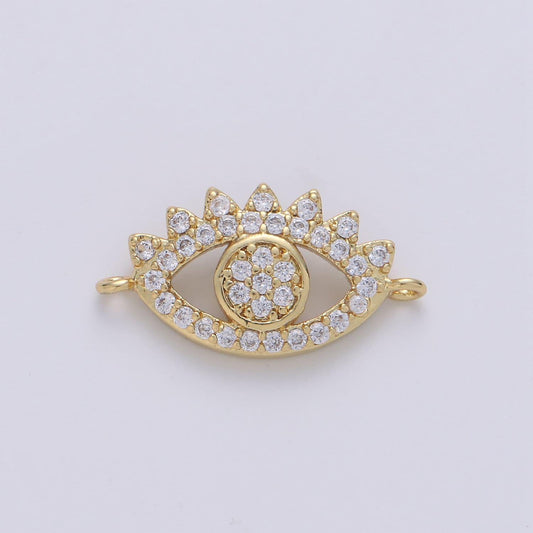 Gold evil eye cz micro pave connector, cz micro pave eye bracelet connector, diamond eye micro pave connector, f-428