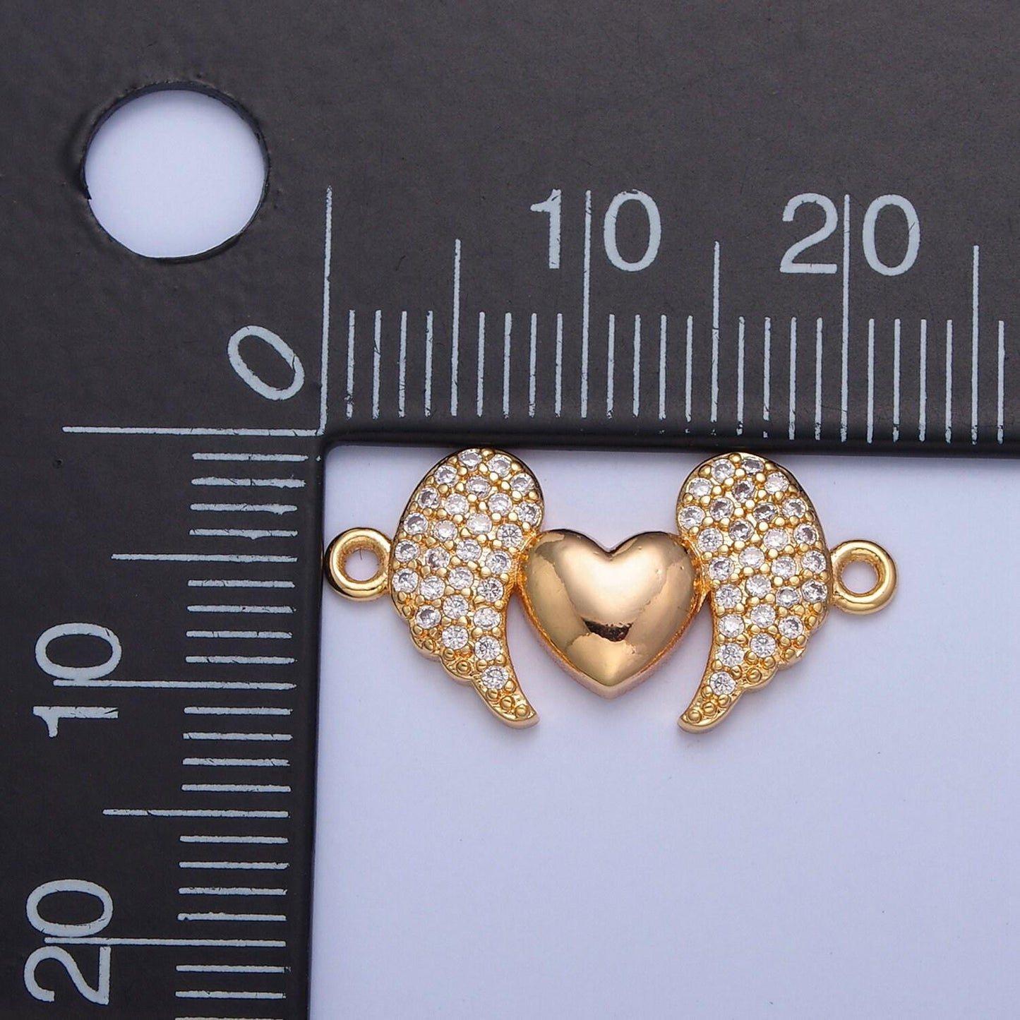 16k gold filled love heart angels wings micro pave cz stone connector, add on link charm crystal cz for necklace bracelet supply | f-416