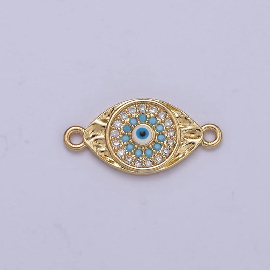 Dainty gold evil eye charm connector f-414