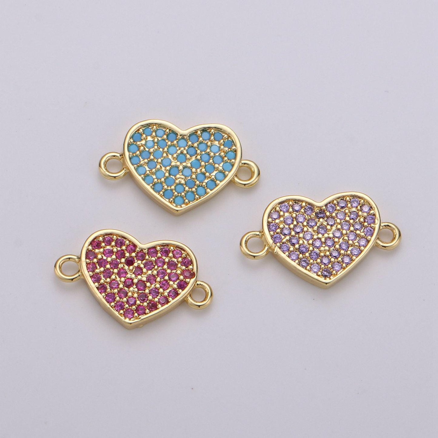 1pc gold micro pave cz heart charm connector love micro pave cz heart connector for bracelet and necklace supply, cogf 463, 464, 465