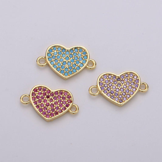 1pc gold micro pave cz heart charm connector love micro pave cz heart connector for bracelet and necklace supply, cogf 463, 464, 465
