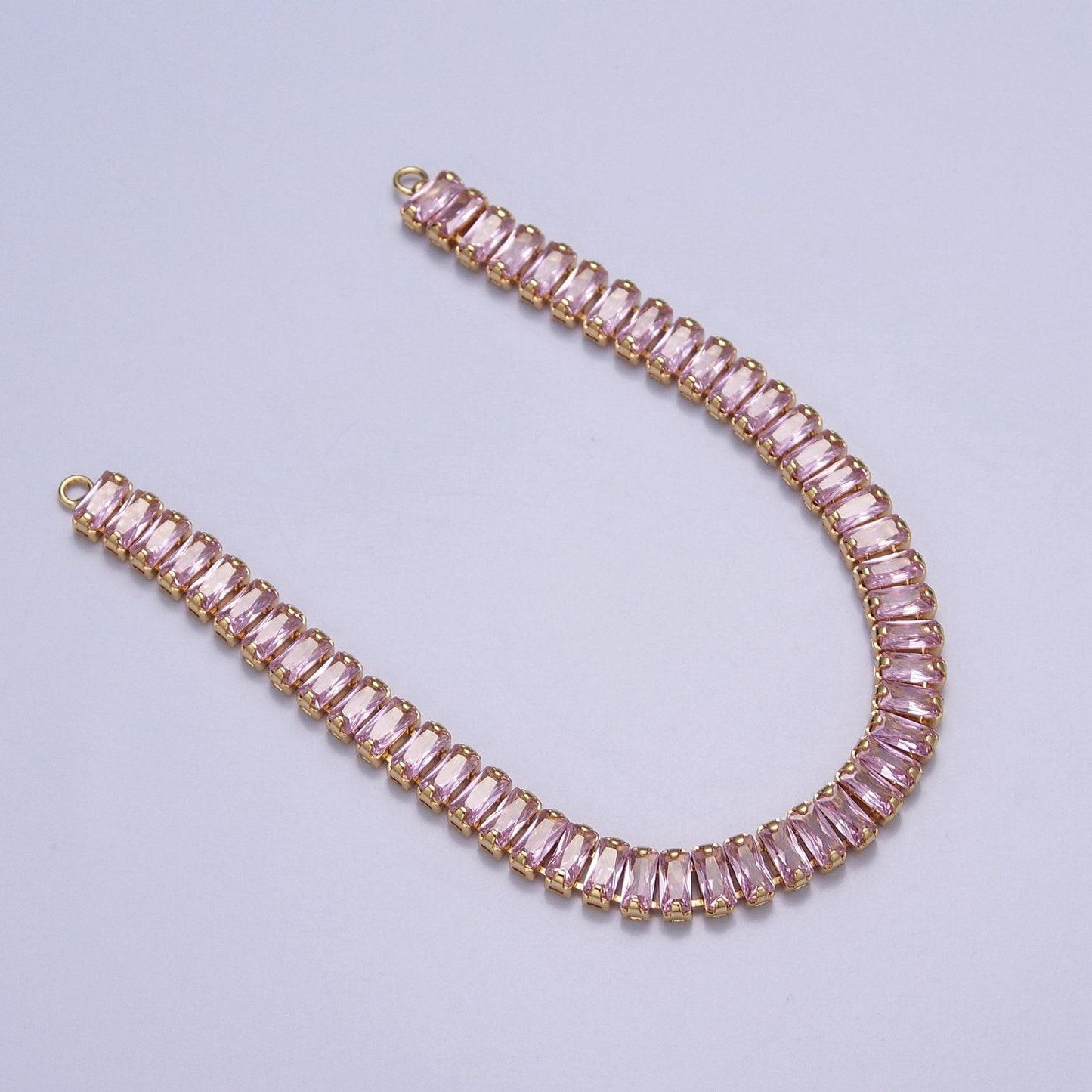 14k gold filled clear / colorful cz rectangular baguette paved connector bendable long bar connector for diy necklace component f-246