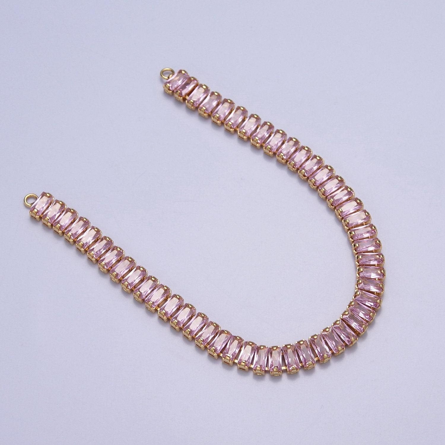 14k gold filled clear / colorful cz rectangular baguette paved connector bendable long bar connector for diy necklace component f-246