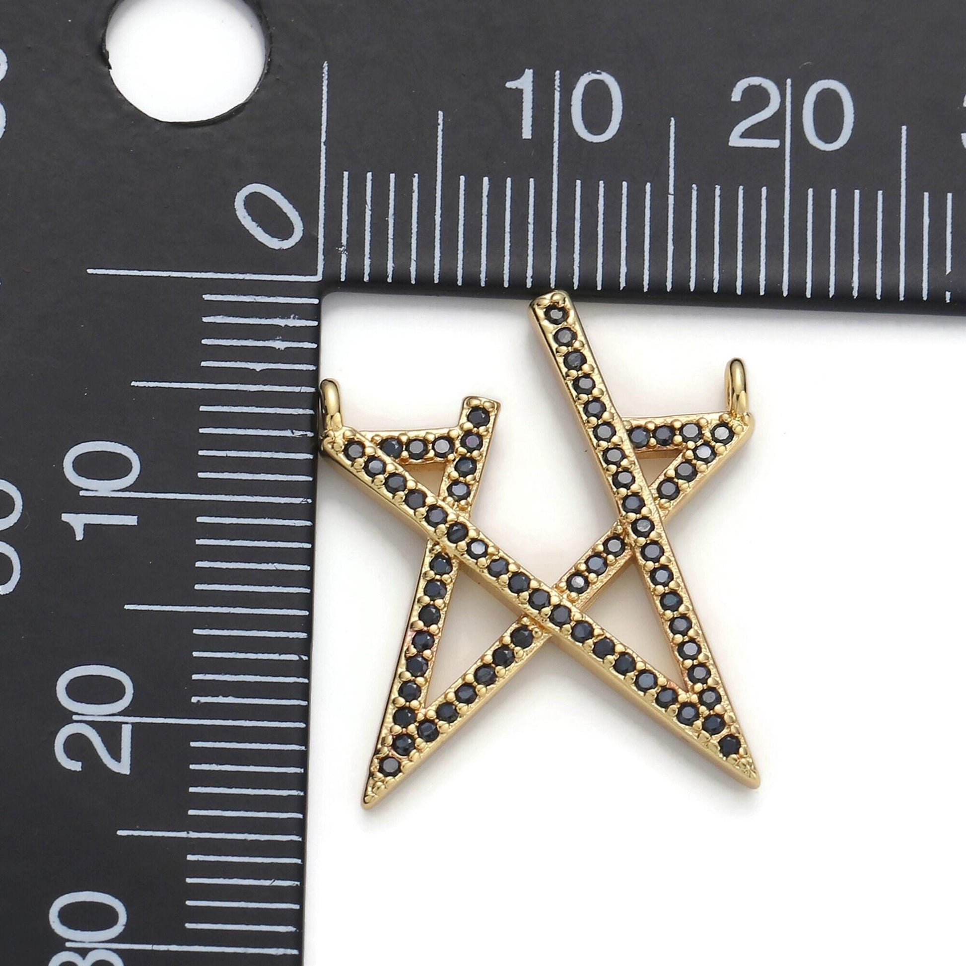 1pc gold star micro pave connector charm, cubic zirconia pendant charm, for diy jewelry, gold color