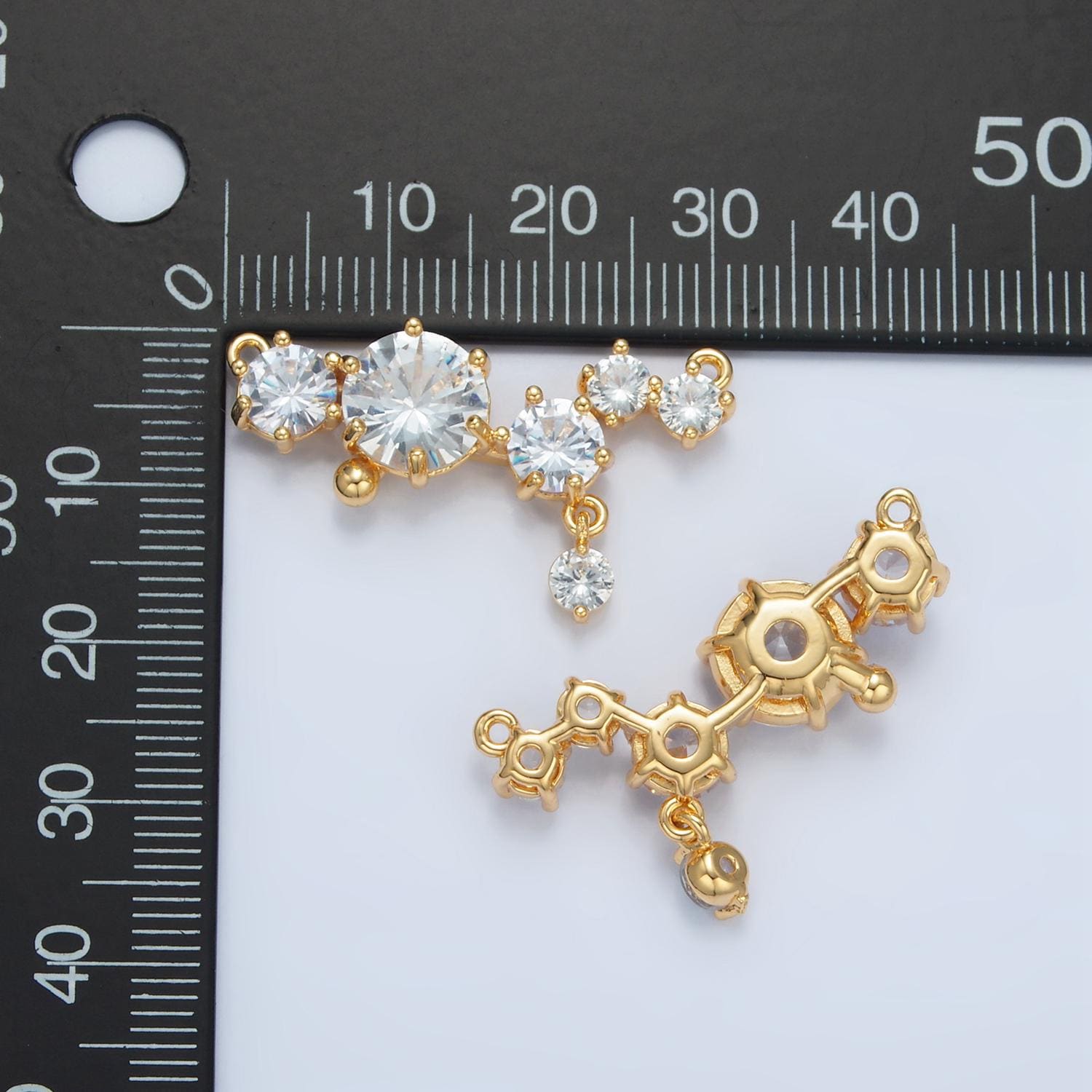 Clear cz curved drop connector 24k gold filled connector | f-310