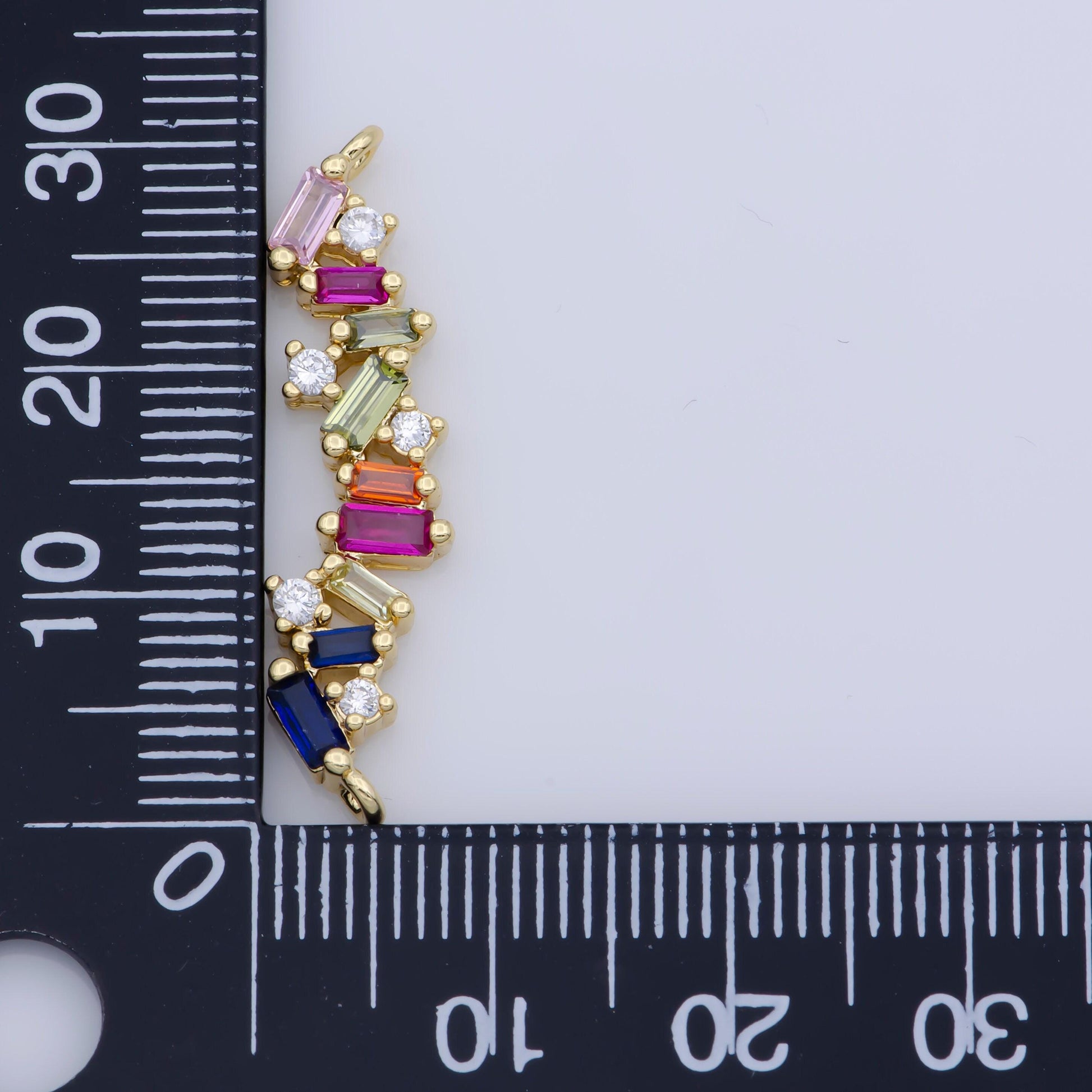 Multicolor curved linked baguette cubic zirconia cz connector for jewelry necklace bracelet making | f-306