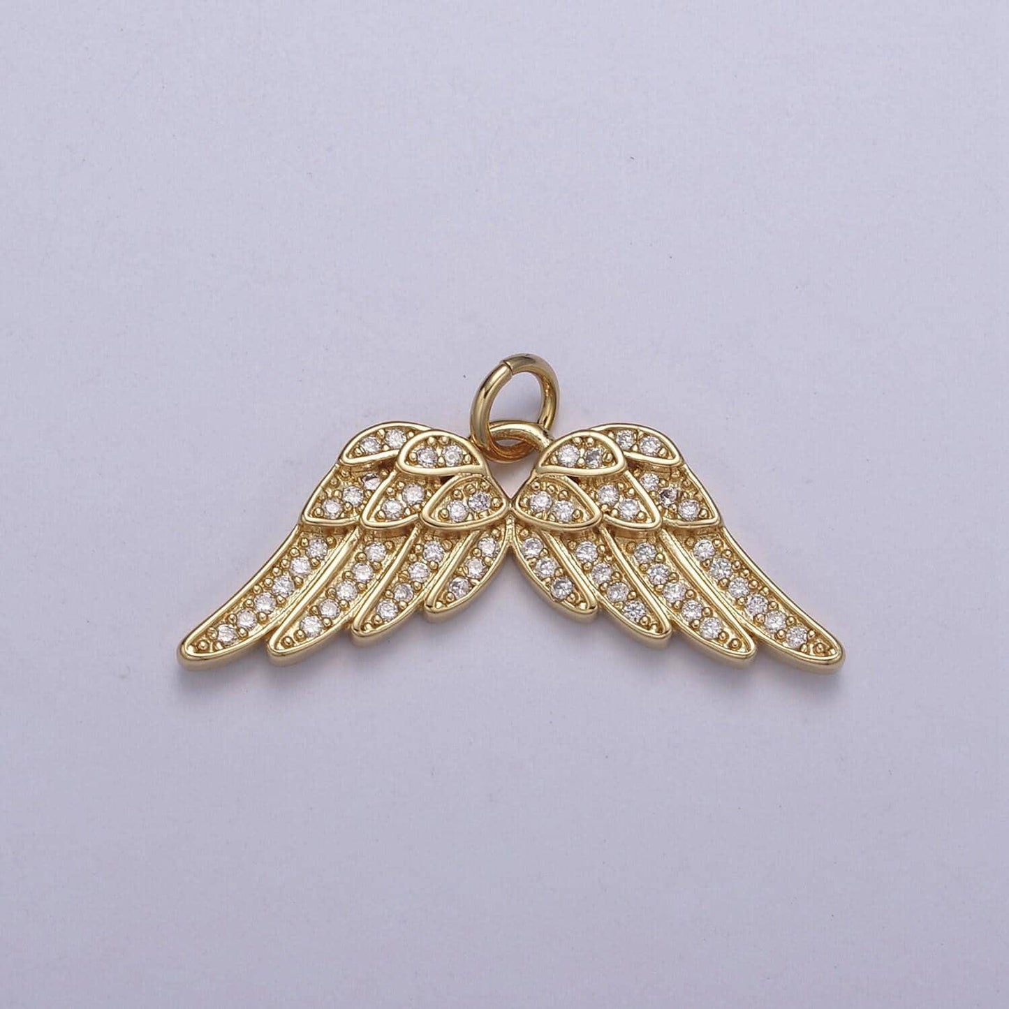 Dainty angel wing 14k gold filled wing charm cubic zirconia feather charm n-321