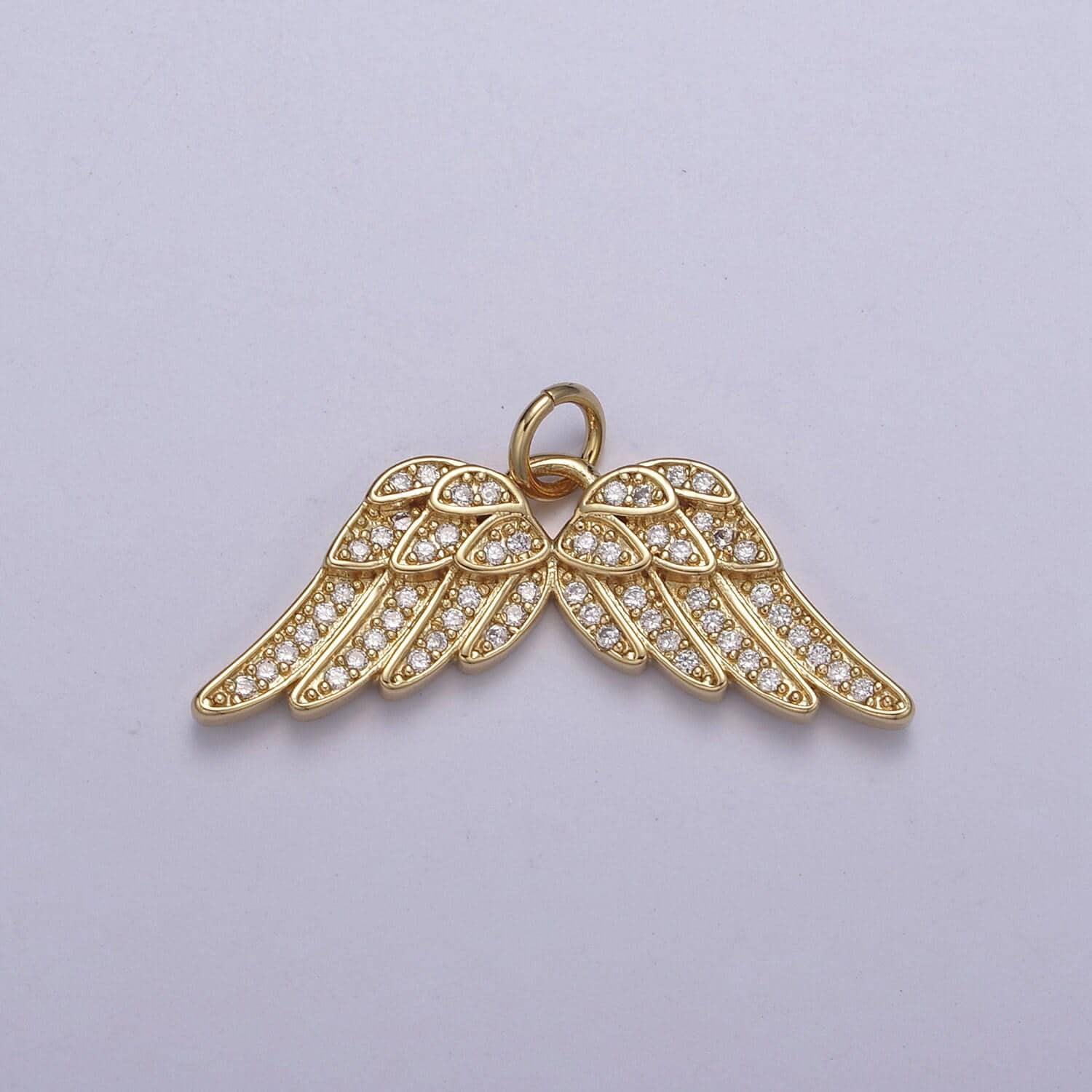 Dainty angel wing 14k gold filled wing charm cubic zirconia feather charm n-321
