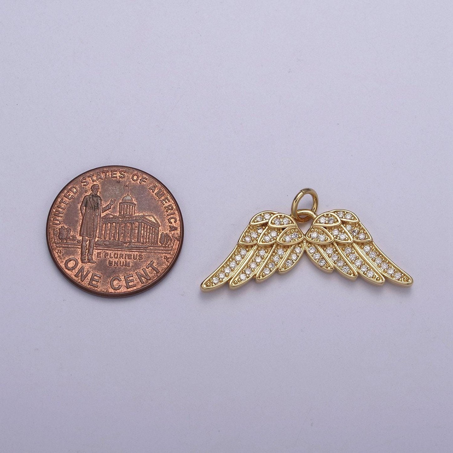 Dainty angel wing 14k gold filled wing charm cubic zirconia feather charm n-321