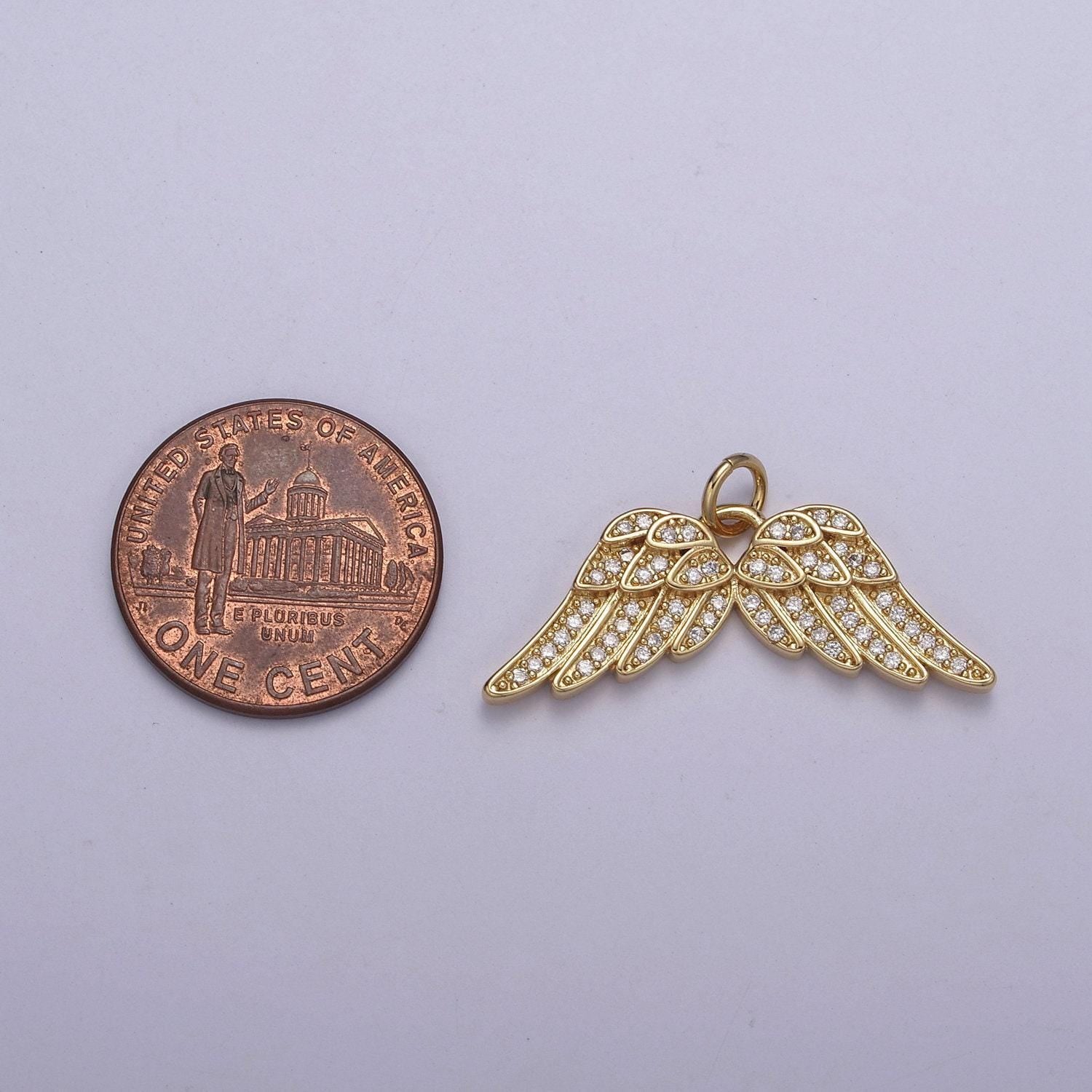 Dainty angel wing 14k gold filled wing charm cubic zirconia feather charm n-321