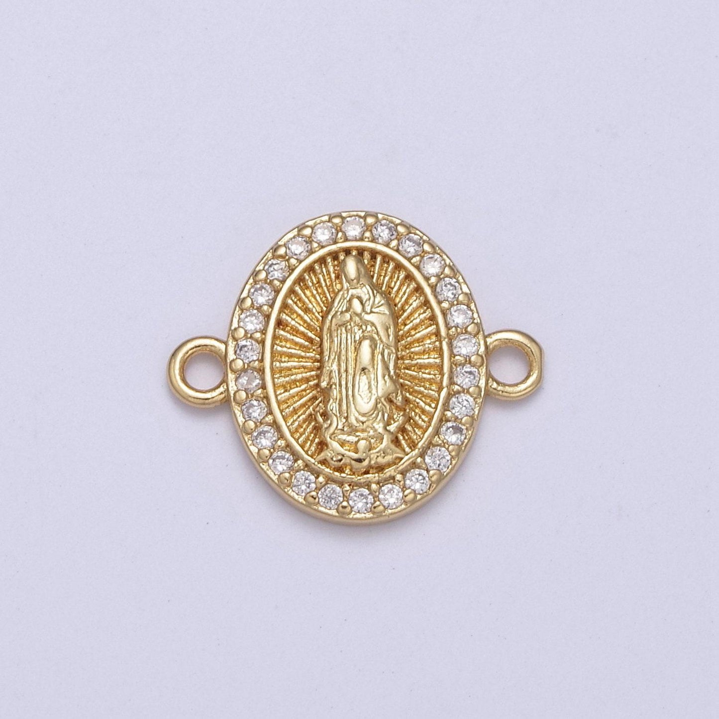 Gold oval lady guadalupe charm connector for bracelet f-260