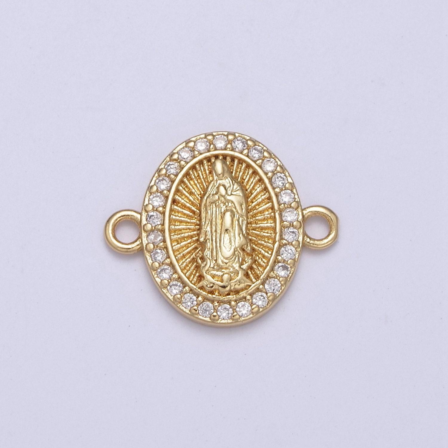 Gold oval lady guadalupe charm connector for bracelet f-260