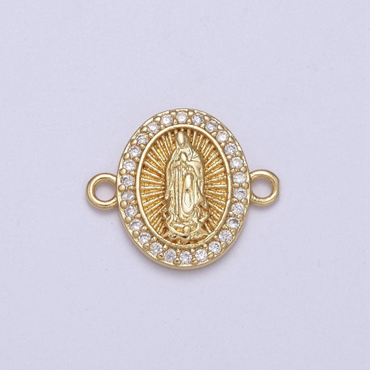 Gold oval lady guadalupe charm connector for bracelet f-260