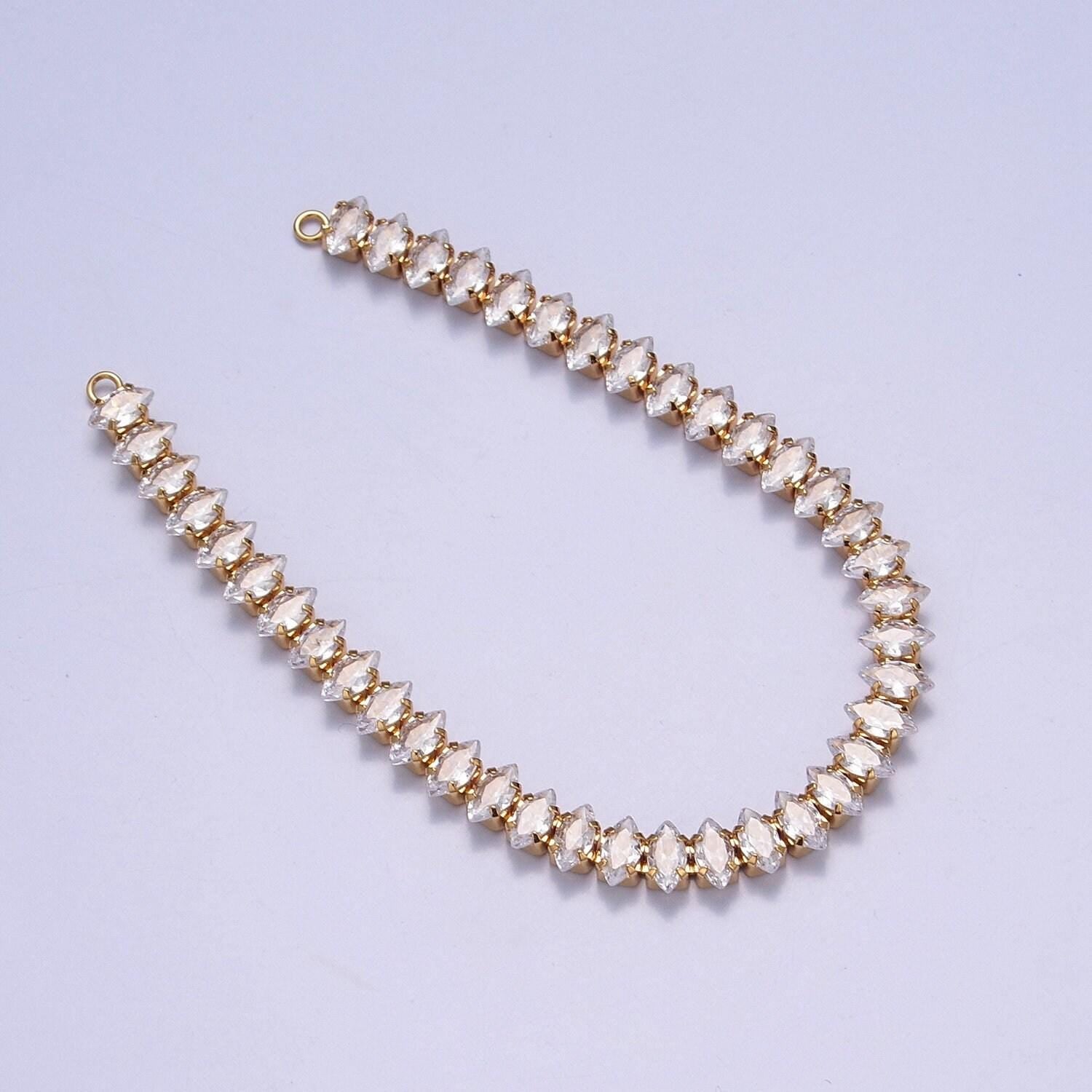 24k gold filled clear cz marquise paved connector bendable long bar connector for diy necklace component f-222