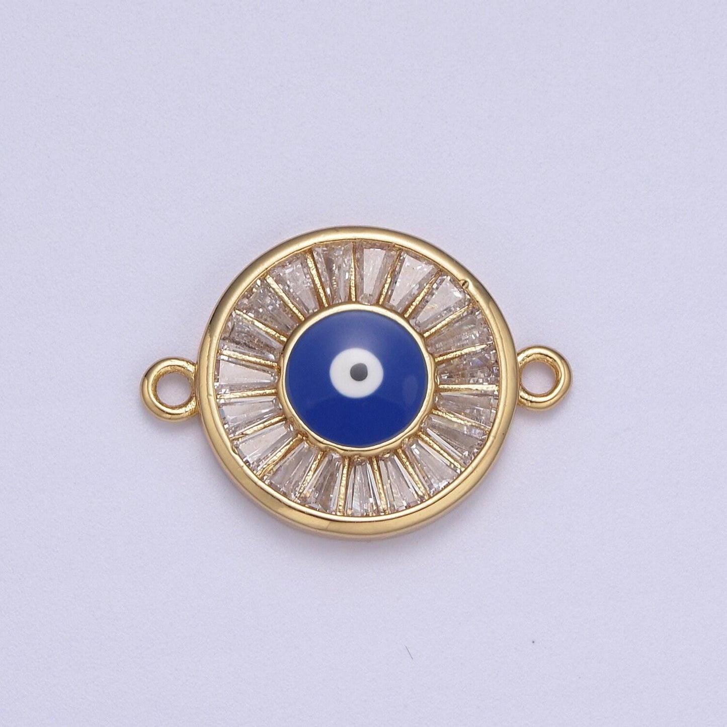 Gold pave cz evil eye charm connector with blue eye enamel link connector for bracelet f-230