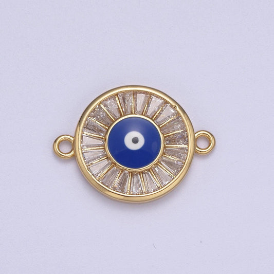 Gold pave cz evil eye charm connector with blue eye enamel link connector for bracelet f-230