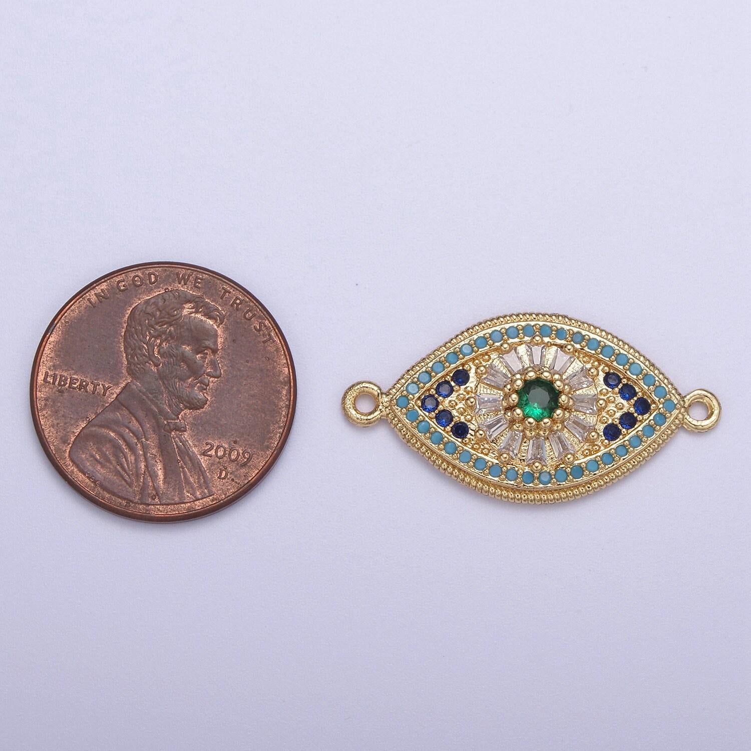 24k gold filled green eye charm connector cz eye link connector for braclet component f-216