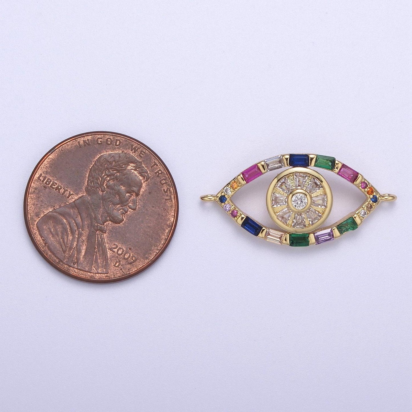 24k gold filled colorful evil eye charm connector rainbow baguette link connector for bracelet f-211