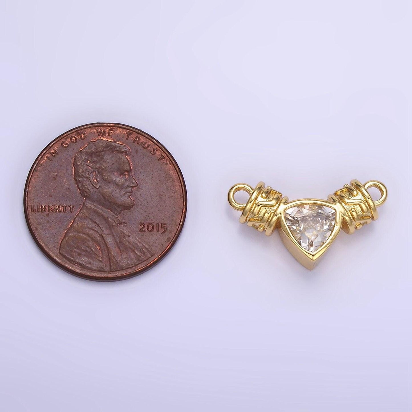 18k gold filled clear cz triangle link connector geometric charm connector | f169