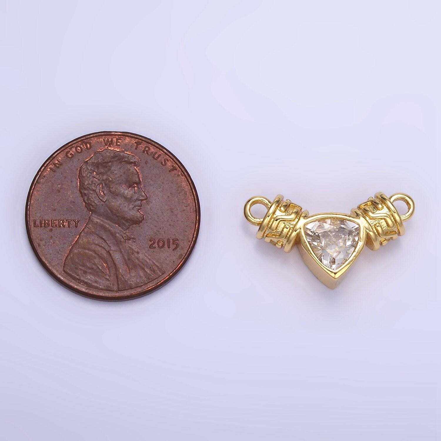 18k gold filled clear cz triangle link connector geometric charm connector | f169