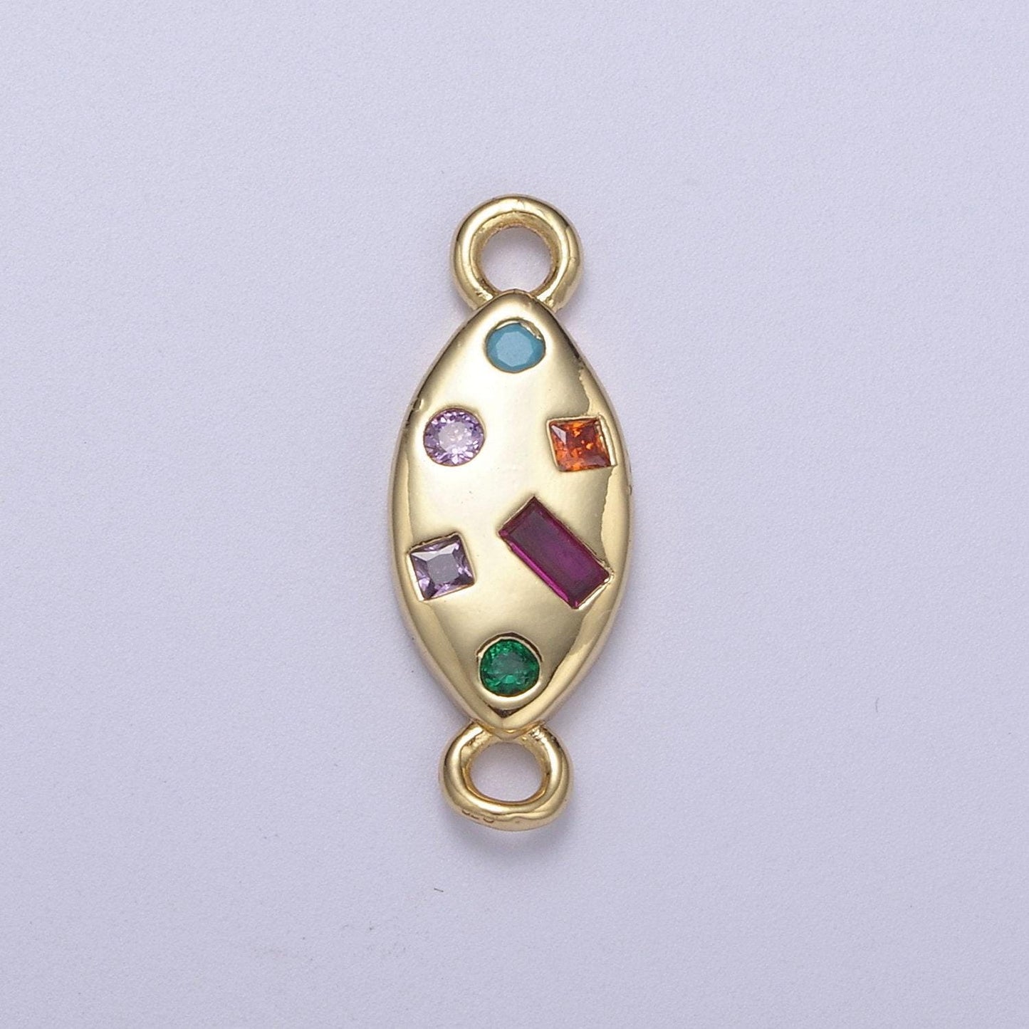 Dainty gold fill candy multi color gem cz stone charm connector for necklace, bracelet, earring supply f-139