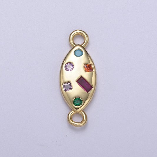 Dainty gold fill candy multi color gem cz stone charm connector for necklace, bracelet, earring supply f-139