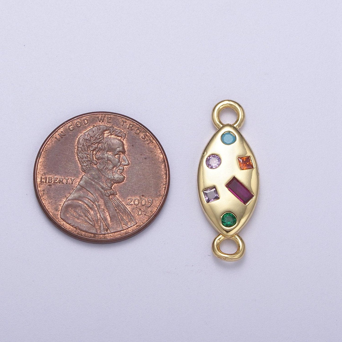 Dainty gold fill candy multi color gem cz stone charm connector for necklace, bracelet, earring supply f-139