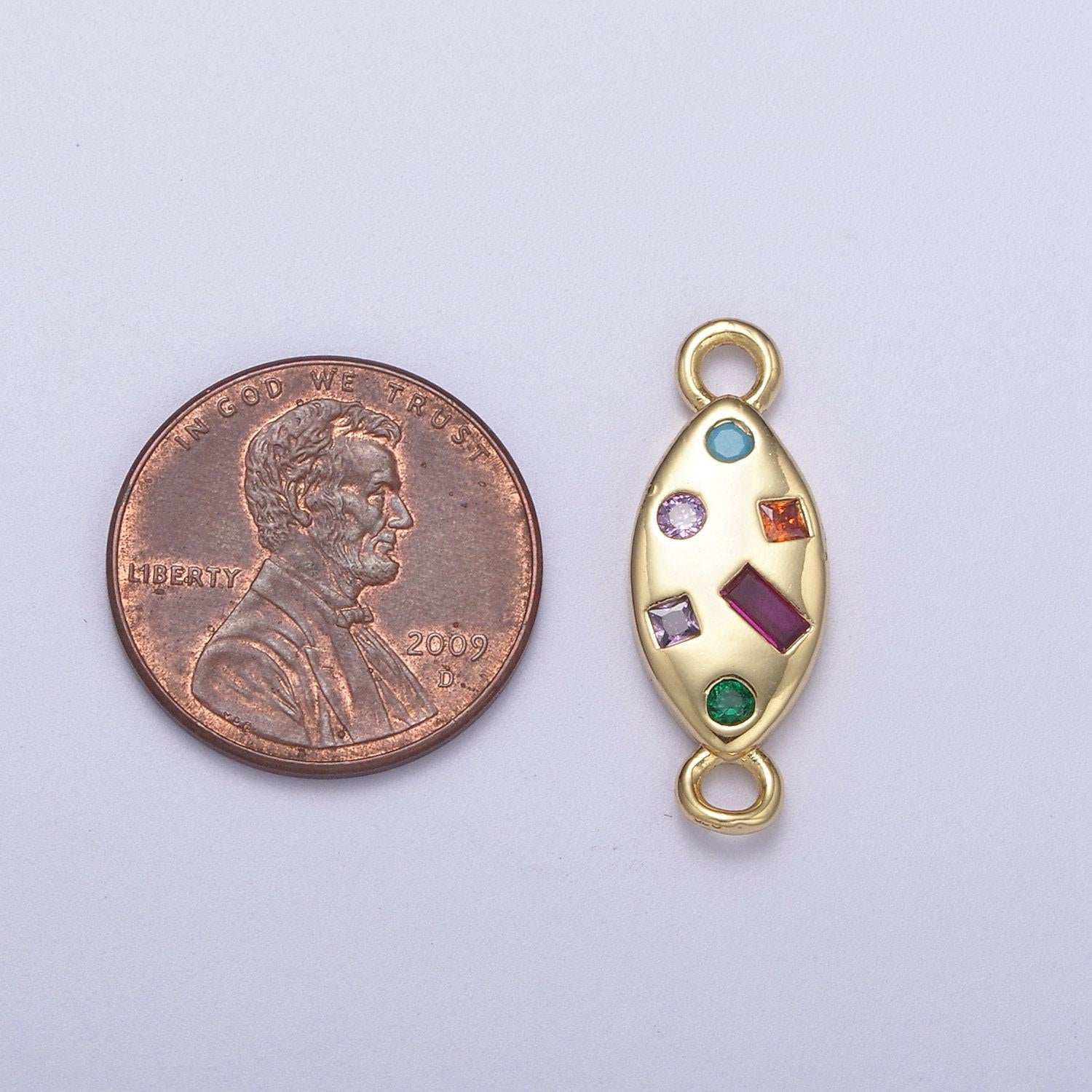 Dainty gold fill candy multi color gem cz stone charm connector for necklace, bracelet, earring supply f-139