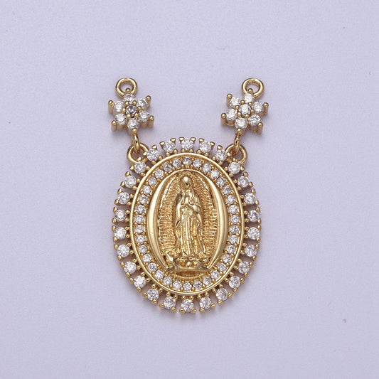 Oval gold lady guadalupe charm connector virgin mary coin medallion pendant for religious necklace f-133