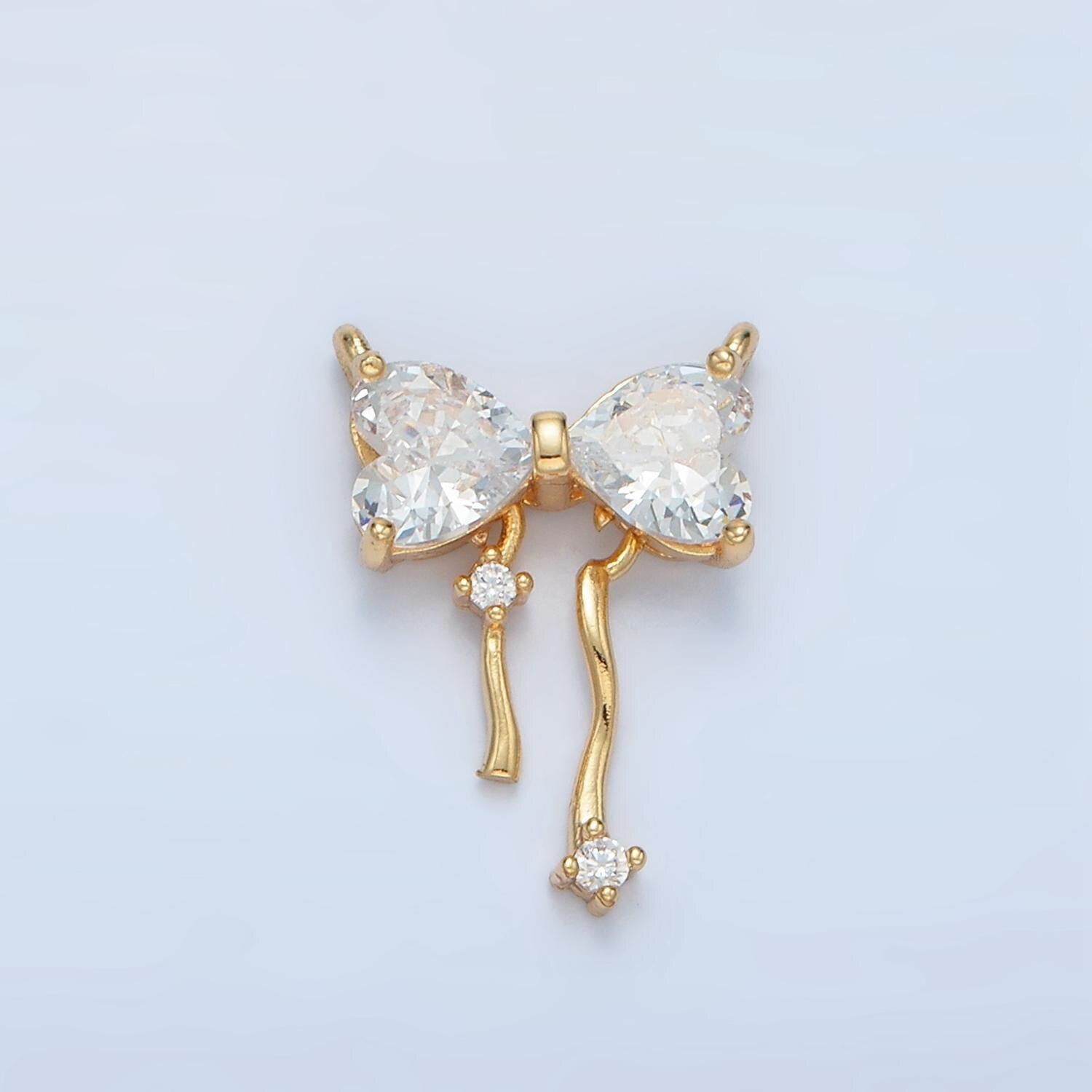Mini 14k gold filled 8.6mm mini bow charm connector necklace bracelet supply for jewelry making | f129