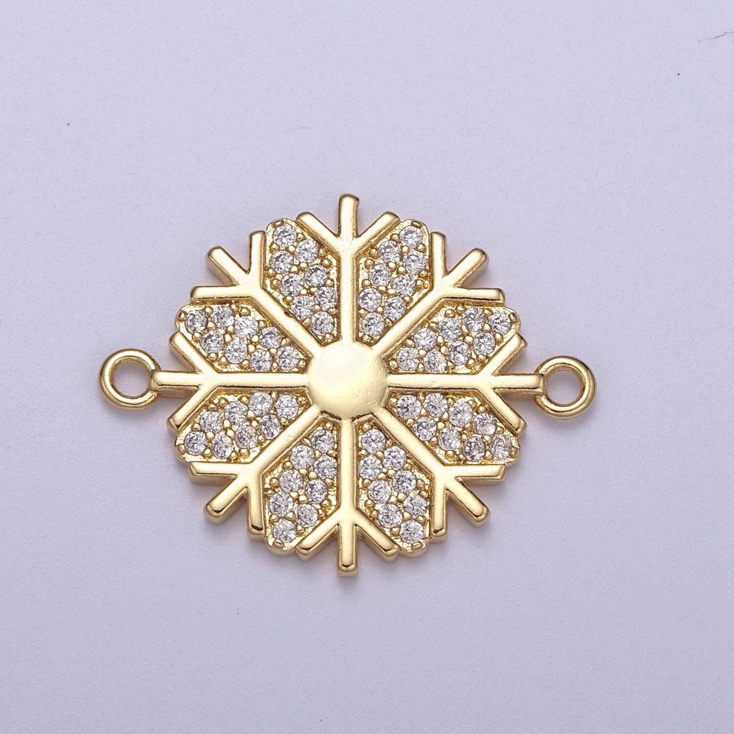 Dainty gold filled snow charm connector cz snow flake link connector for bracelet earring necklace f-126