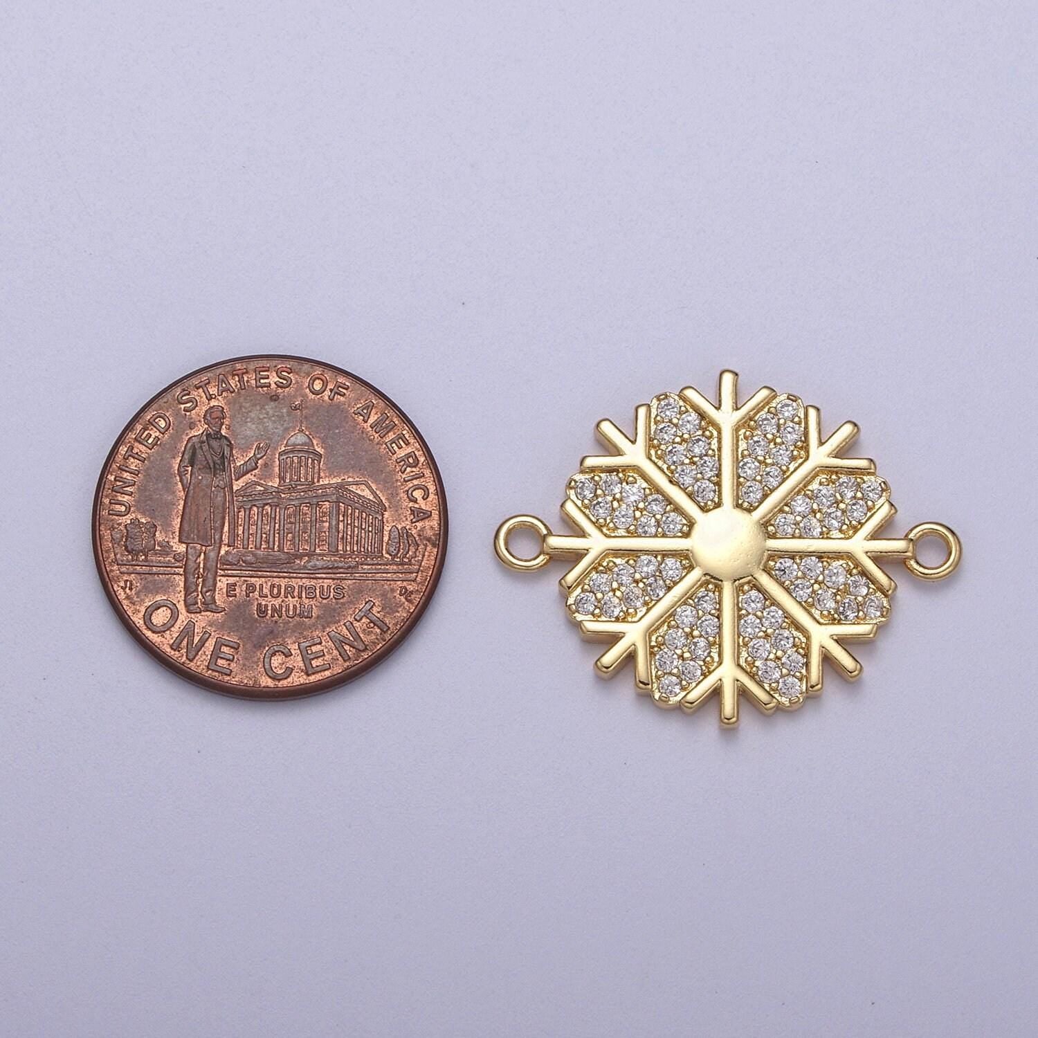 Dainty gold filled snow charm connector cz snow flake link connector for bracelet earring necklace f-126