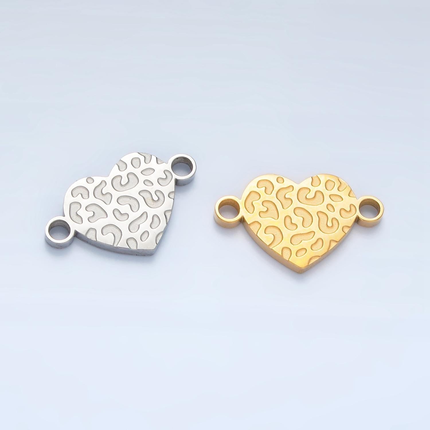Gold stainless steel leopard heart charm connector for necklace bracelet link connector supplies silver animal print connector f-104
