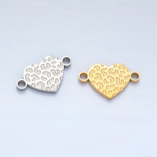Gold stainless steel leopard heart charm connector for necklace bracelet link connector supplies silver animal print connector f-104
