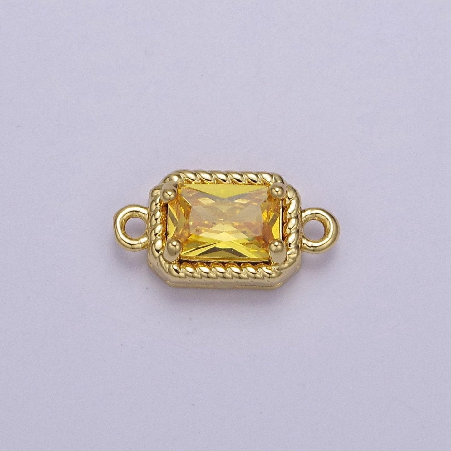Tiny rectangle cz connector charm - for necklace, bracelet, earring - shiny gold connector for diy jewelry making craft supplies double hole