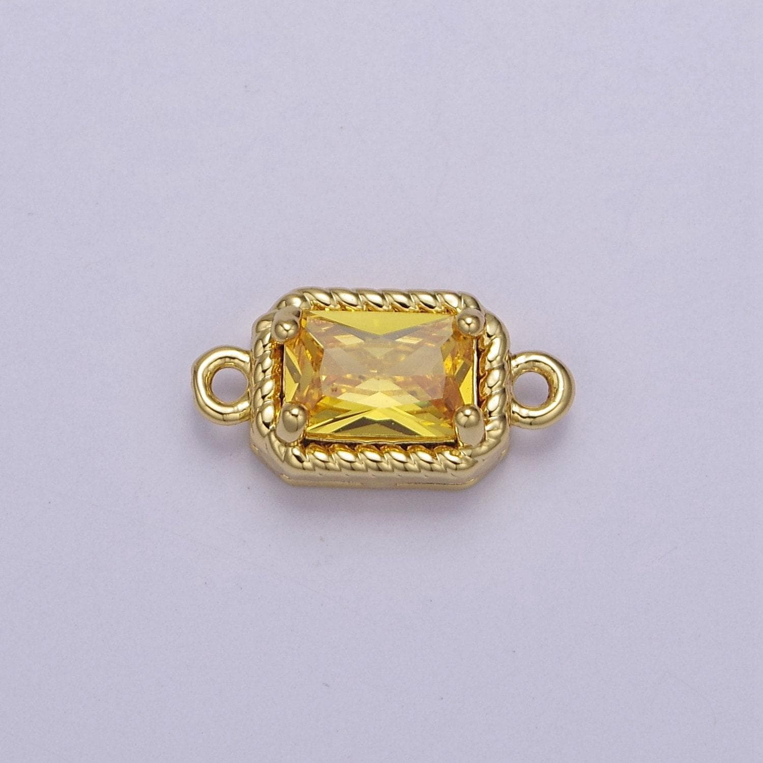 Tiny rectangle cz connector charm - for necklace, bracelet, earring - shiny gold connector for diy jewelry making craft supplies double hole