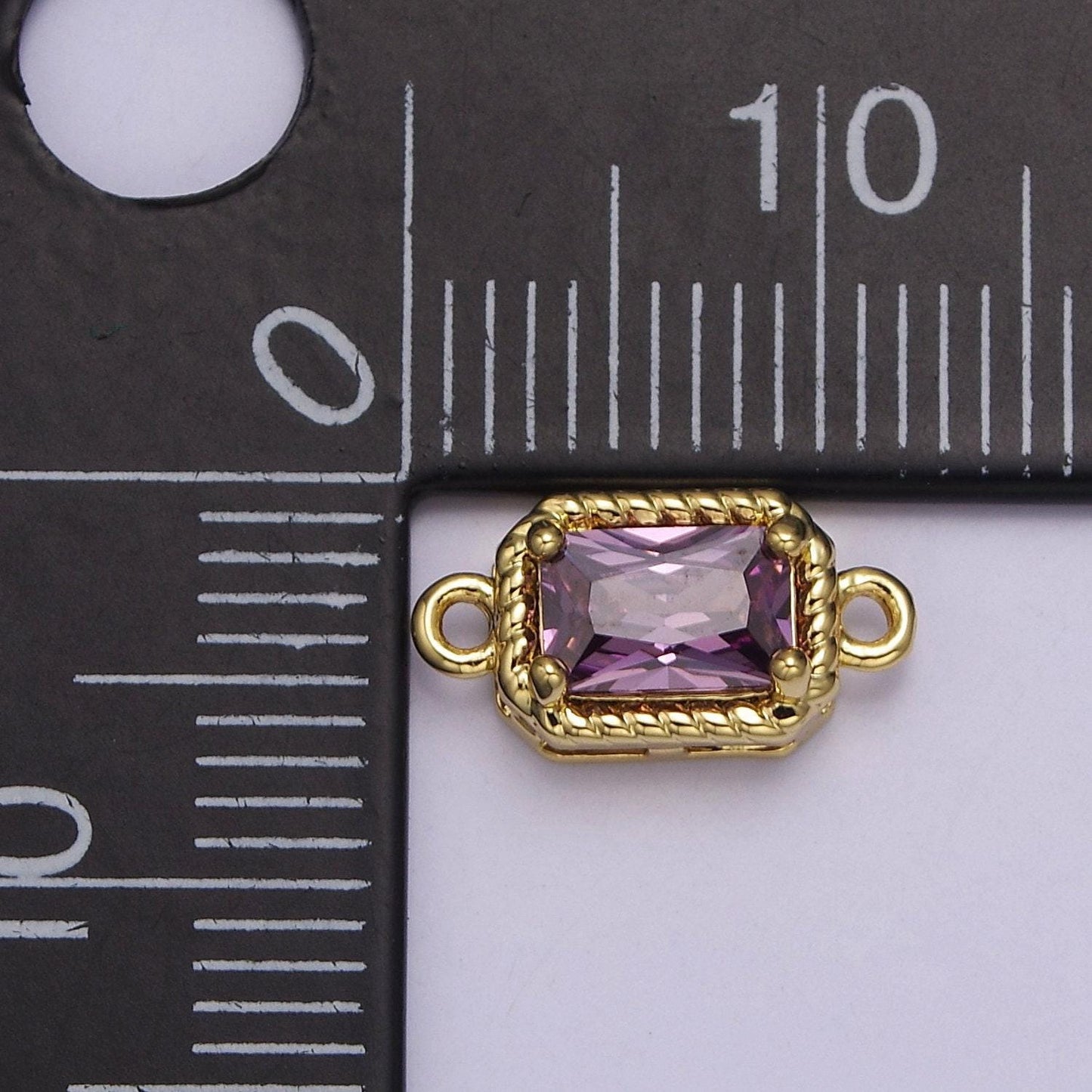 Tiny rectangle cz connector charm - for necklace, bracelet, earring - shiny gold connector for diy jewelry making craft supplies double hole